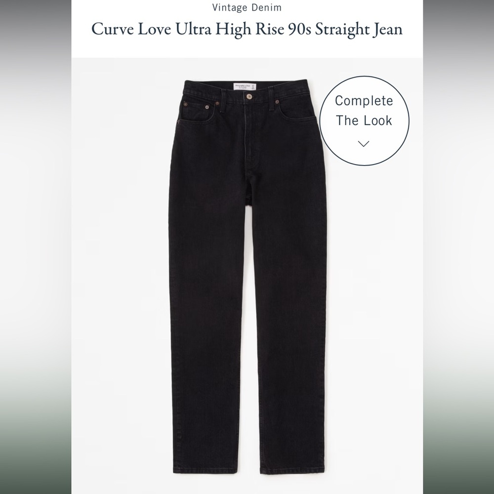 Abercrombie Curve Love Ultra High Rise 90s Straight Jean - Black - Size 35/20